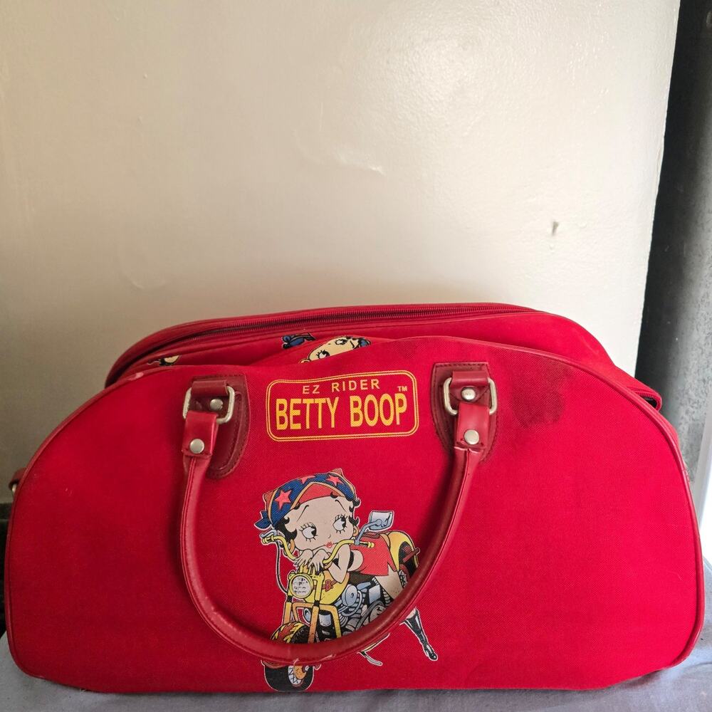 Vintage Betty Boop EZ Rider Red Canvas Duffel Bag Biker Motorcycle Missing Strap